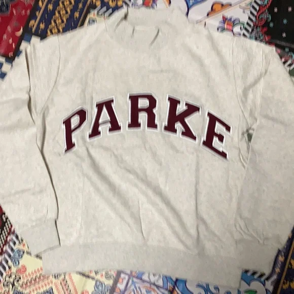 Parke Heather Grey Mock Neck Sweatershirt with Maroon Varsity logo size L / XL - Picture 4 of 7